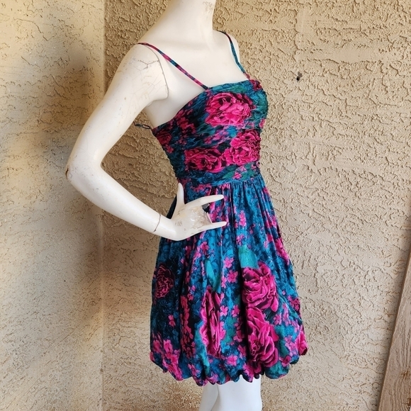 Inspire 1980s Tracy Reese Floral Silk Bubble Hem Party Dress, - Picture 2 of 8